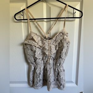 Abercrombie & Fitch Lace Tank Top in Cream